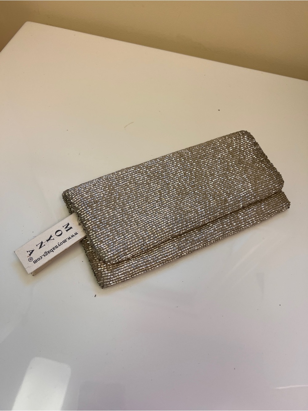 Moyna Silver Beaded Fold-Over Clutch Wristlet